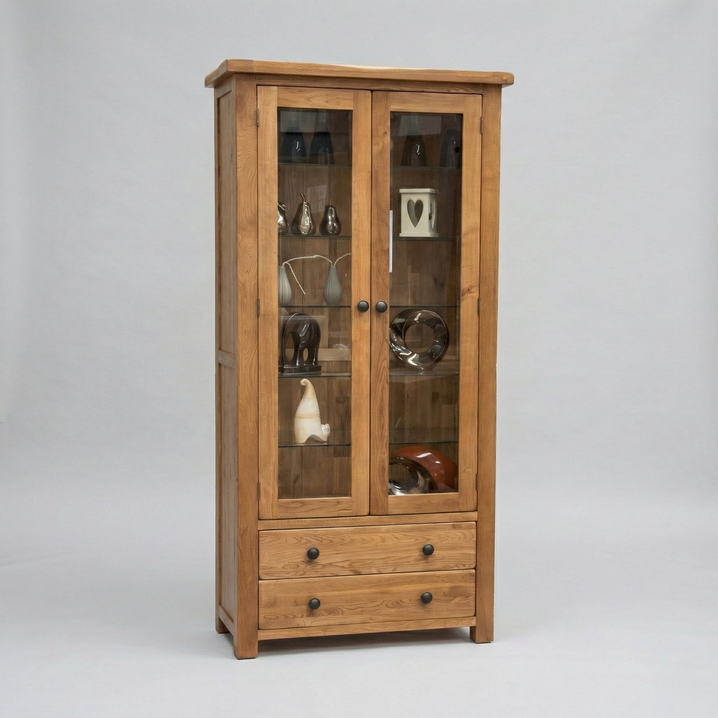 Rustic Oak Glass Display Cabinet