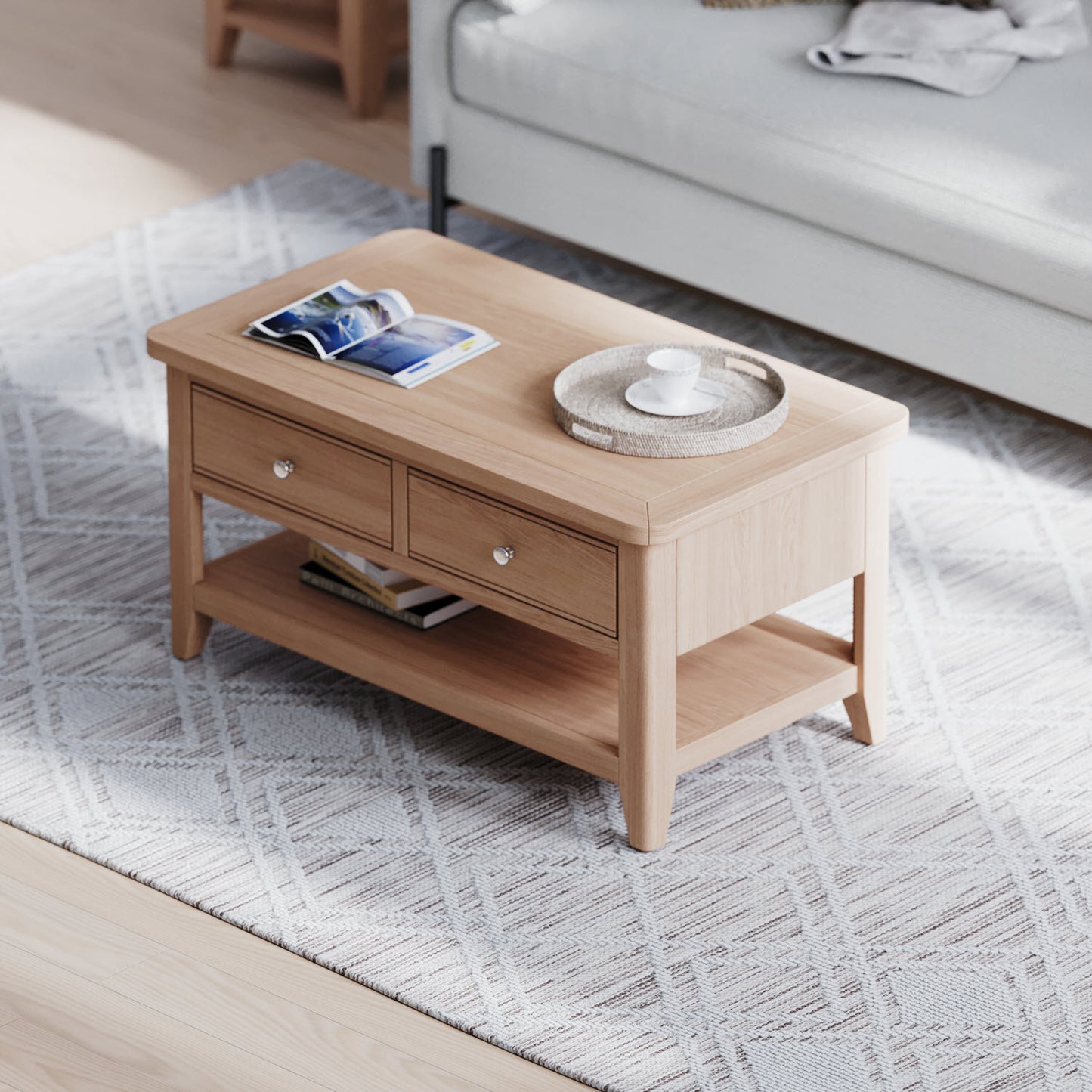 Tetbury Oak Medium Coffee Table With Drawers