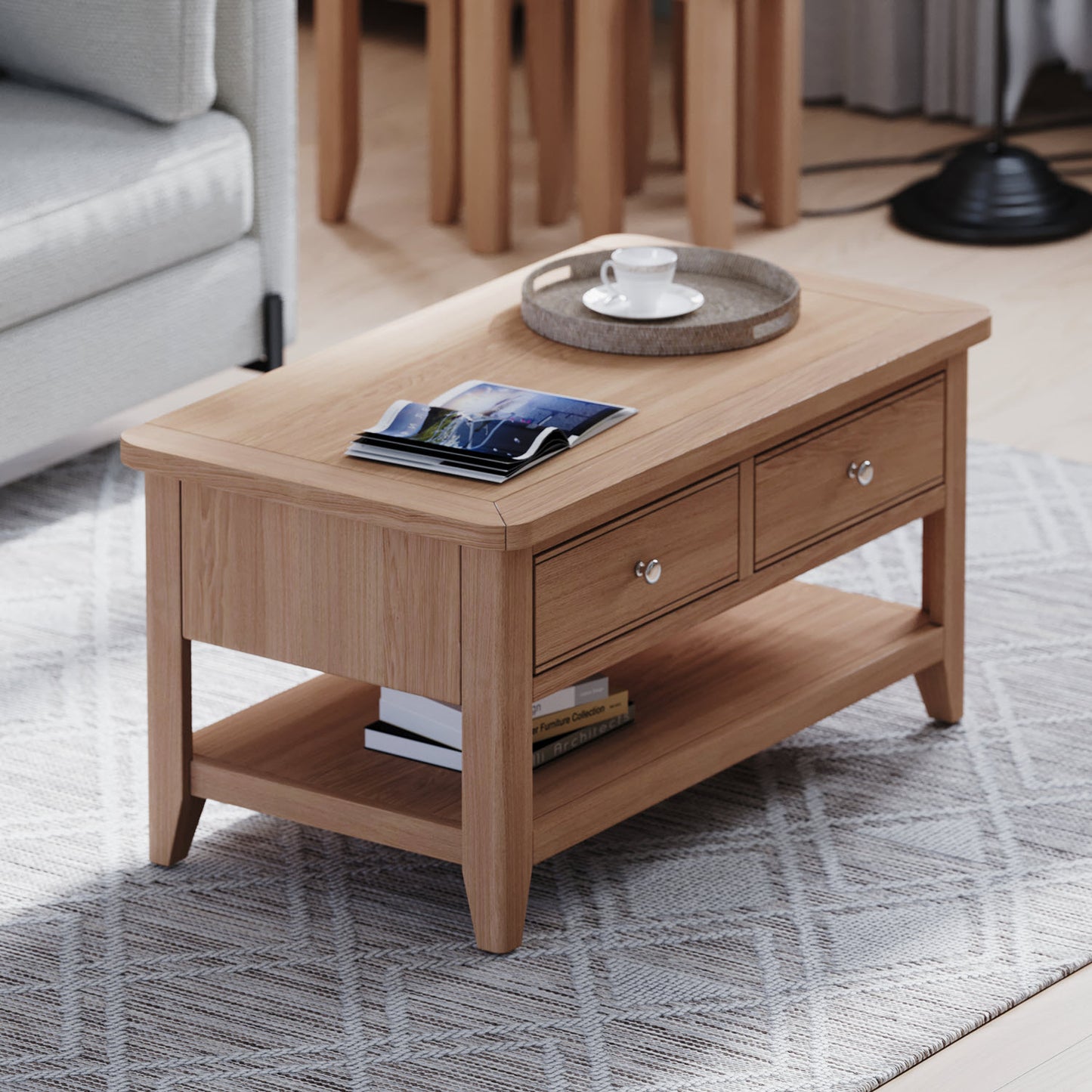 Tetbury Oak Medium Coffee Table With Drawers