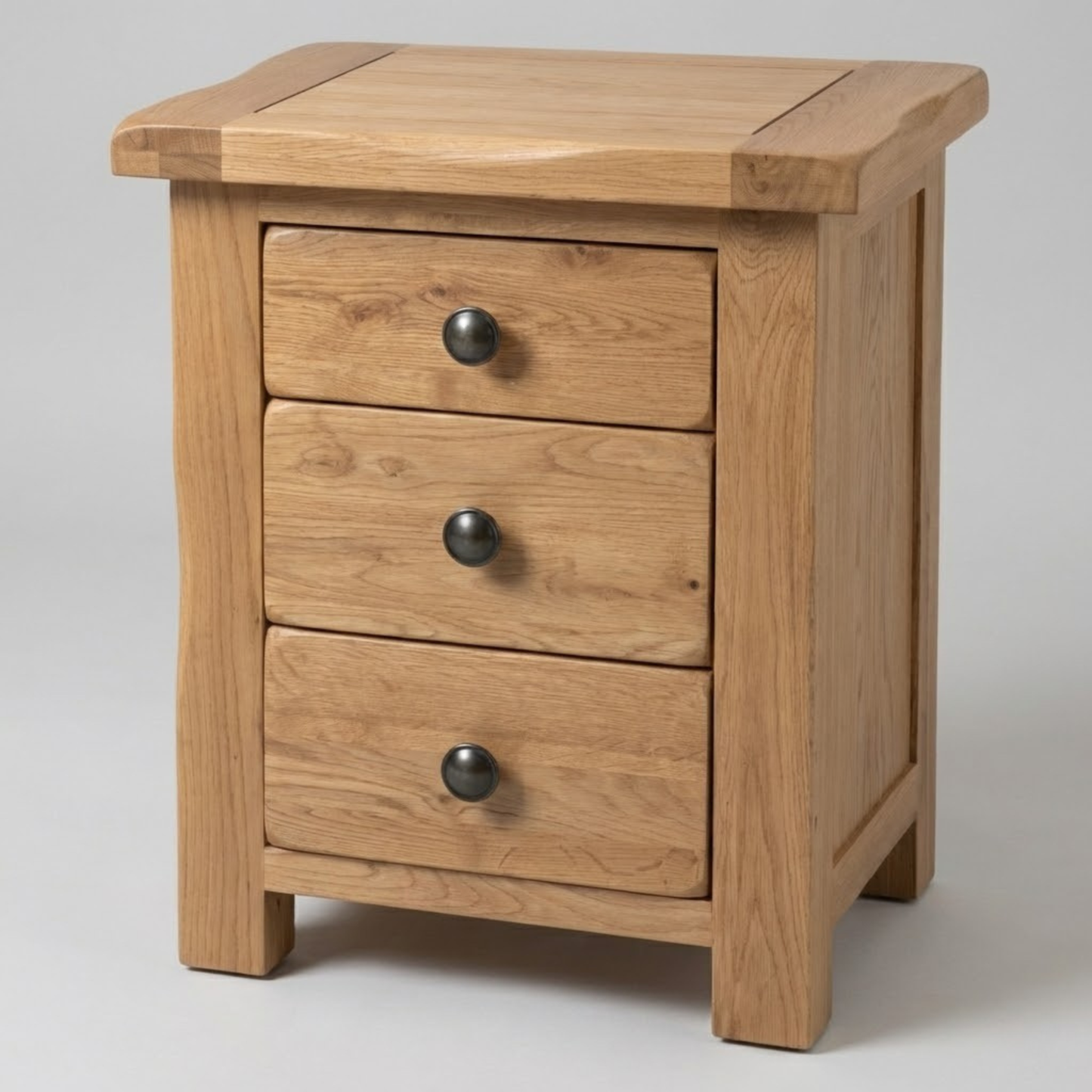 Rustic Oak 3 Drawer Bedside Table