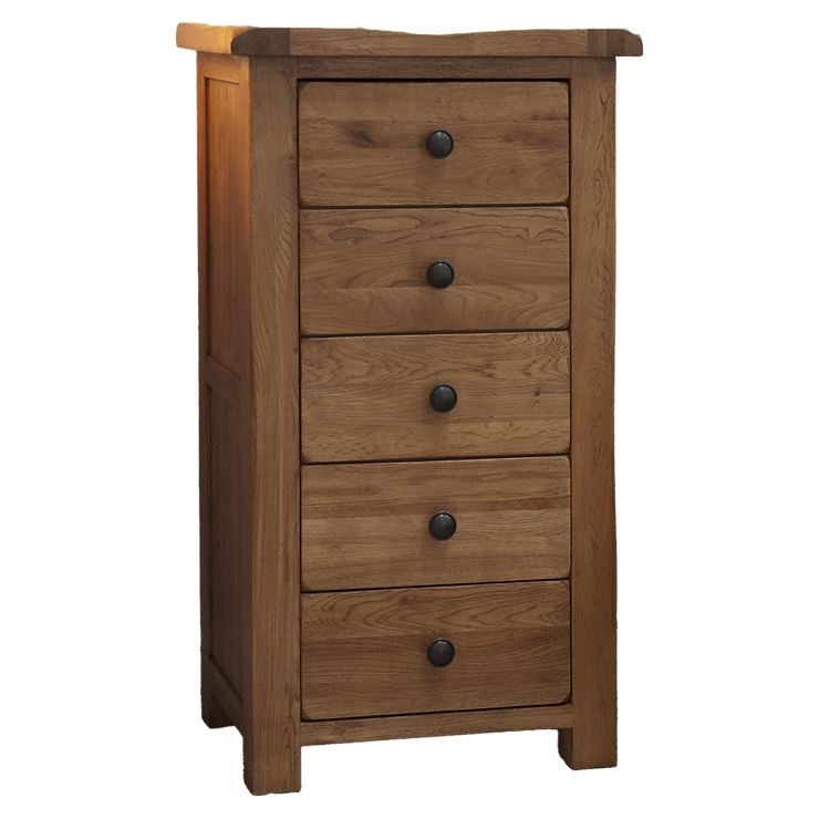 Rustic Oak 5 Drawer Narrow Chest
