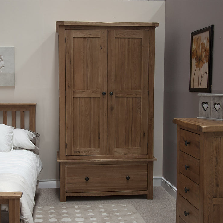 Rustic Oak Wardrobe with Drawers