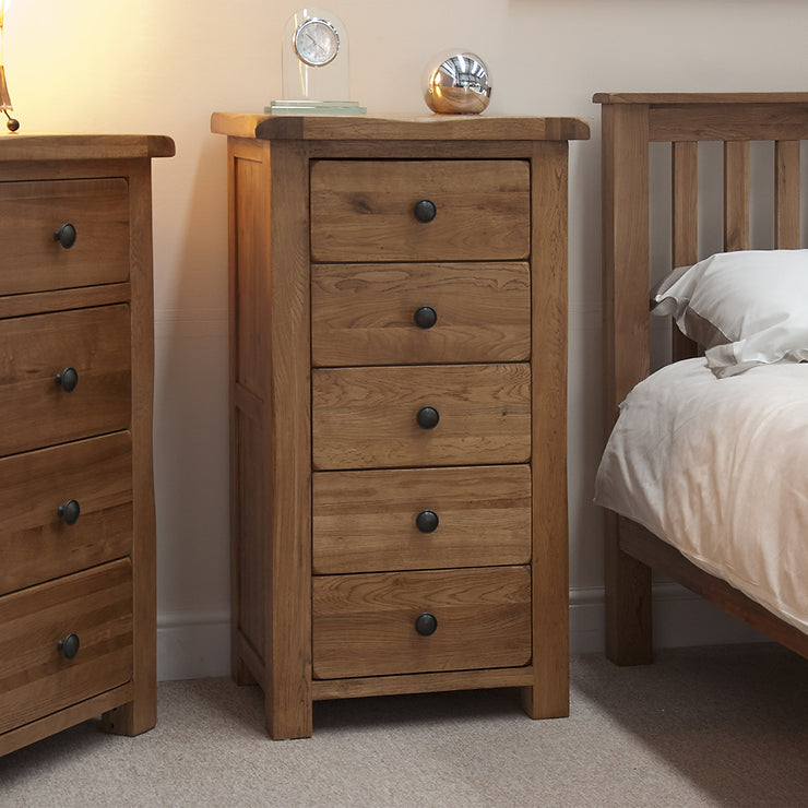 Rustic Oak 5 Drawer Narrow Chest