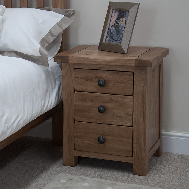 Rustic Oak 3 Drawer Bedside Table