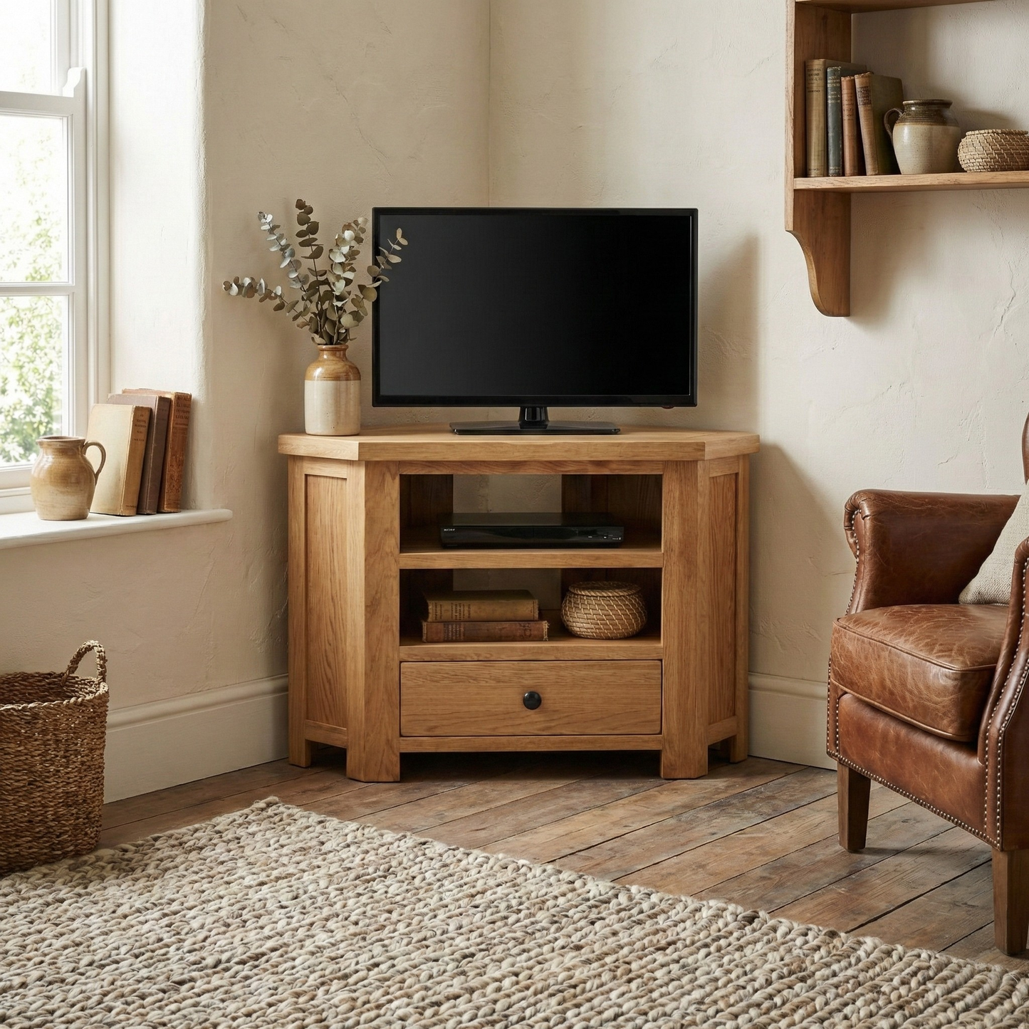 Rustic Oak Corner TV Unit