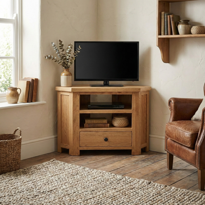 Rustic Oak Corner TV Unit