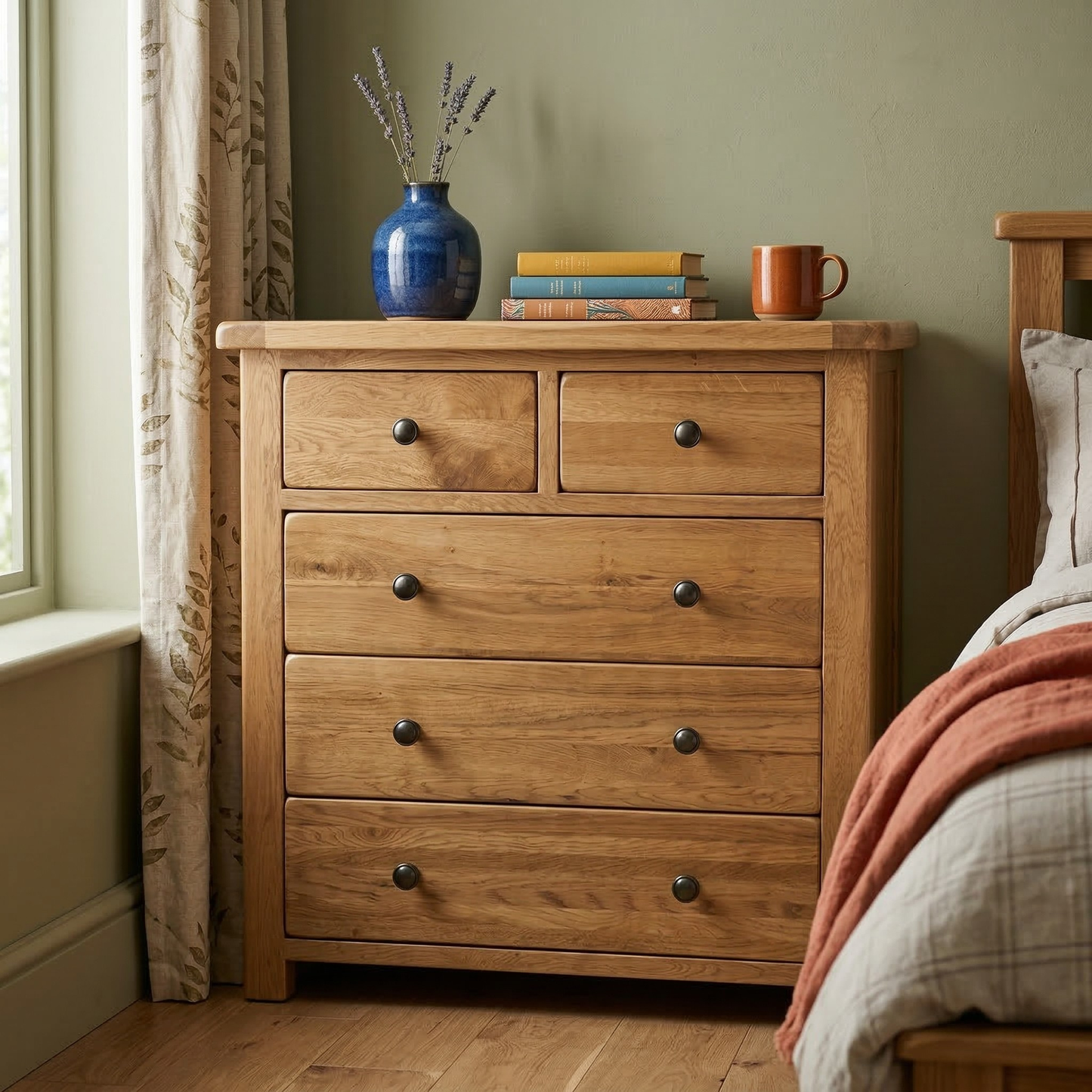 Rustic Oak 5 Drawer Chest