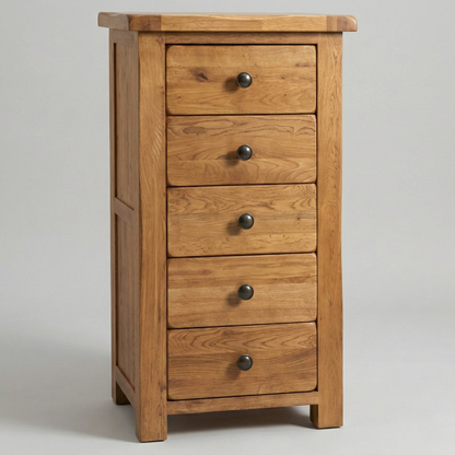Rustic Oak 5 Drawer Narrow Chest