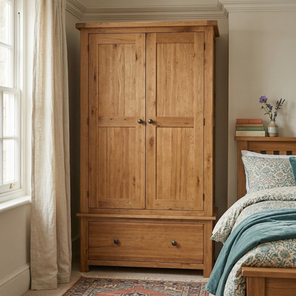 Rustic Oak Wardrobe with Drawer