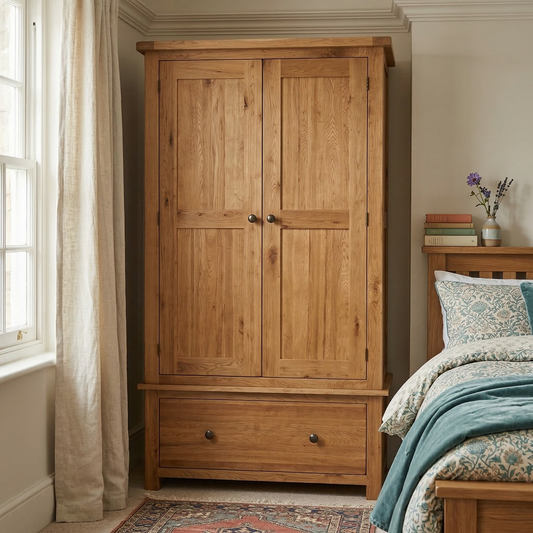 Rustic Oak Wardrobe with Drawer