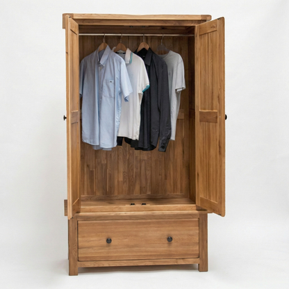 Rustic Oak Wardrobe with Drawer