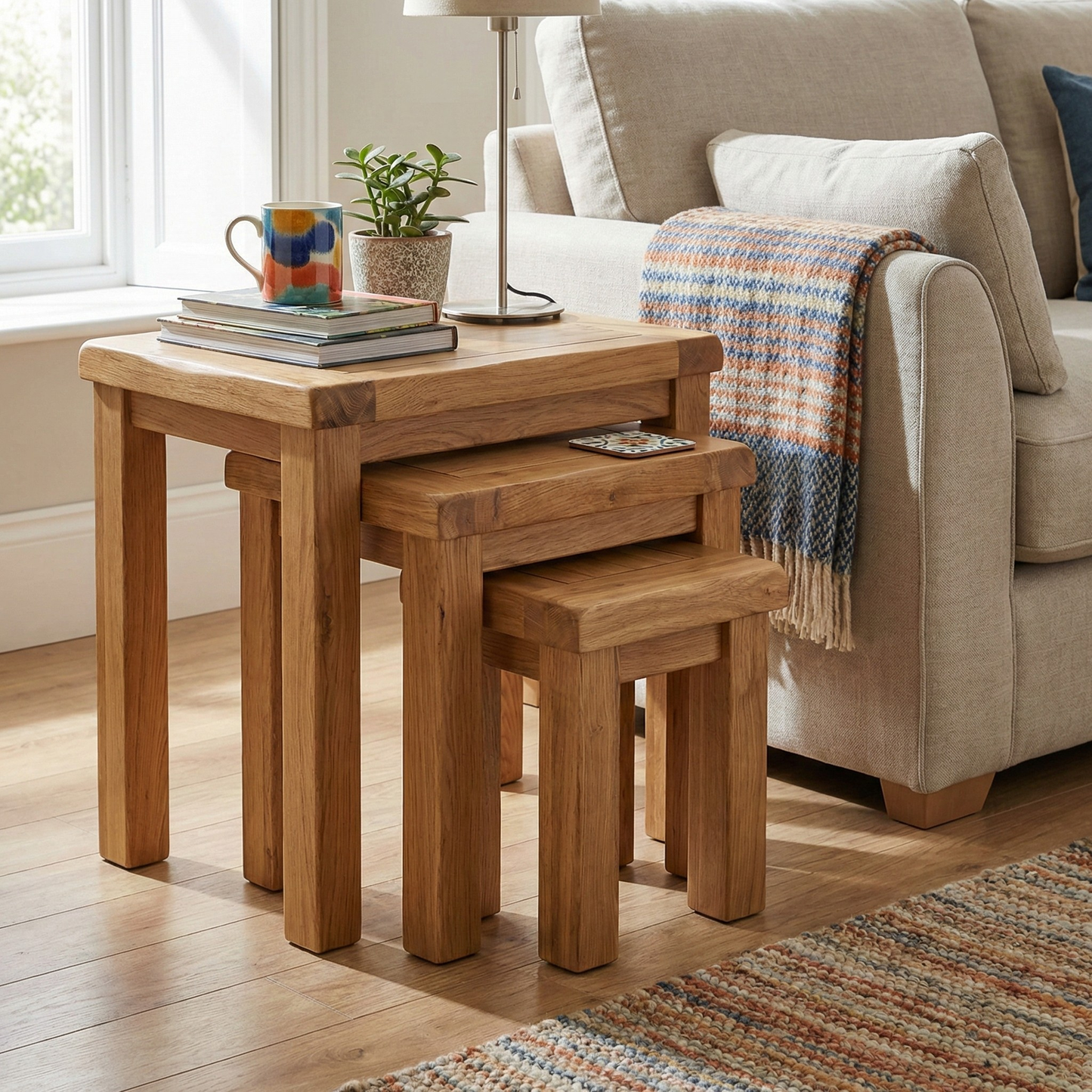 Rustic Oak Nest of Tables