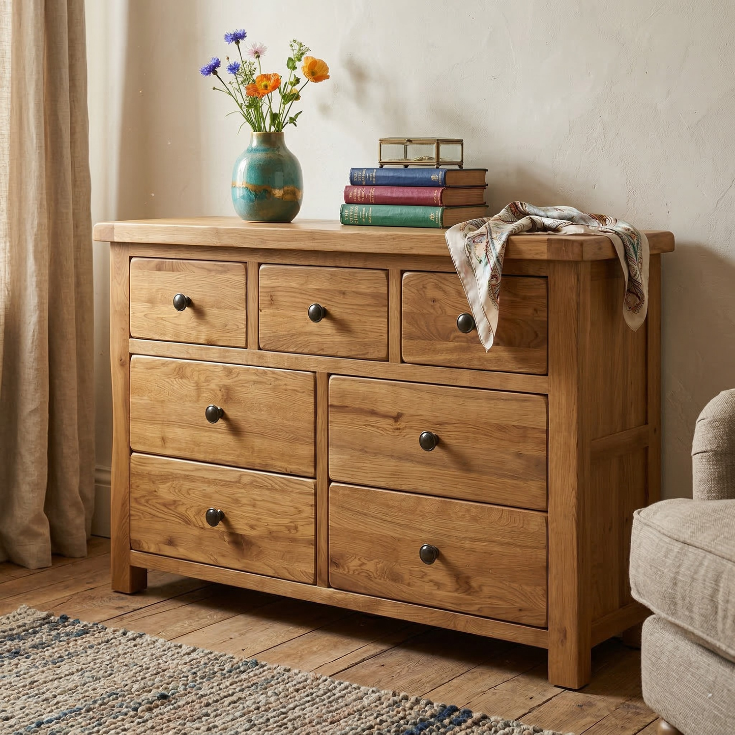 Rustic Oak 7 Drawer Chest