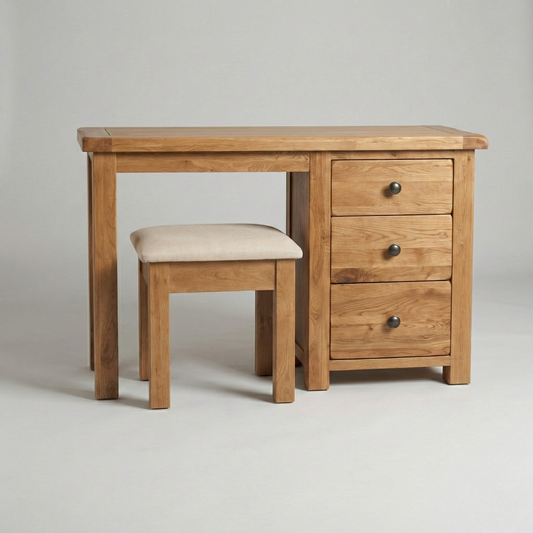 Rustic Oak Dressing Table with Stool