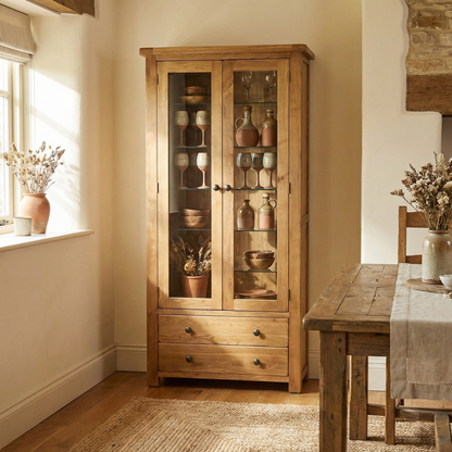 Rustic Oak Glass Display Cabinet