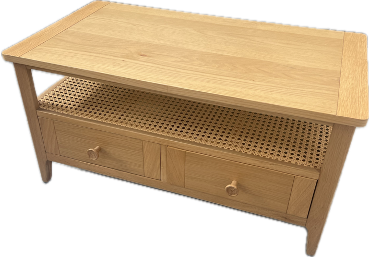Kent Oak 2 Drawer Coffee Table With Wicker Insert