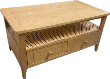 Kent Oak 2 Drawer Coffee Table With Wicker Insert
