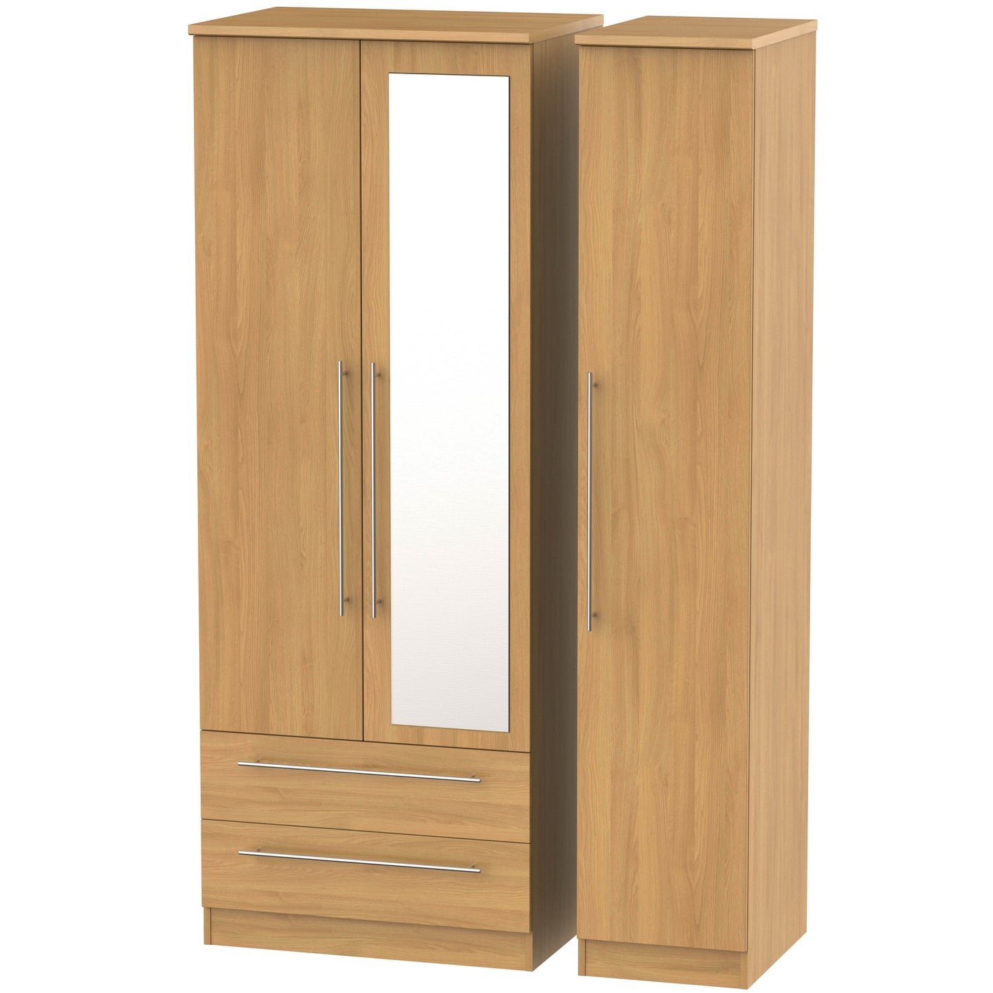 Style Triple Mirrored Wardrobe With Drawers