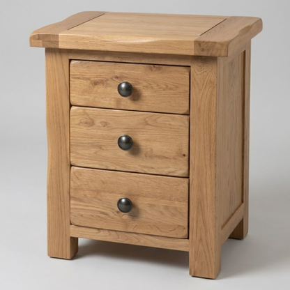Rustic Oak 3 Drawer Bedside Table