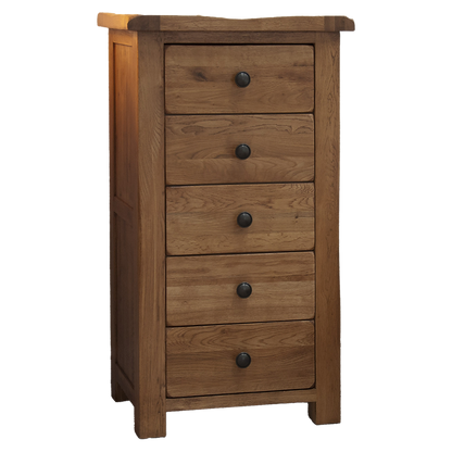 Rustic Oak 5 Drawer Narrow Chest