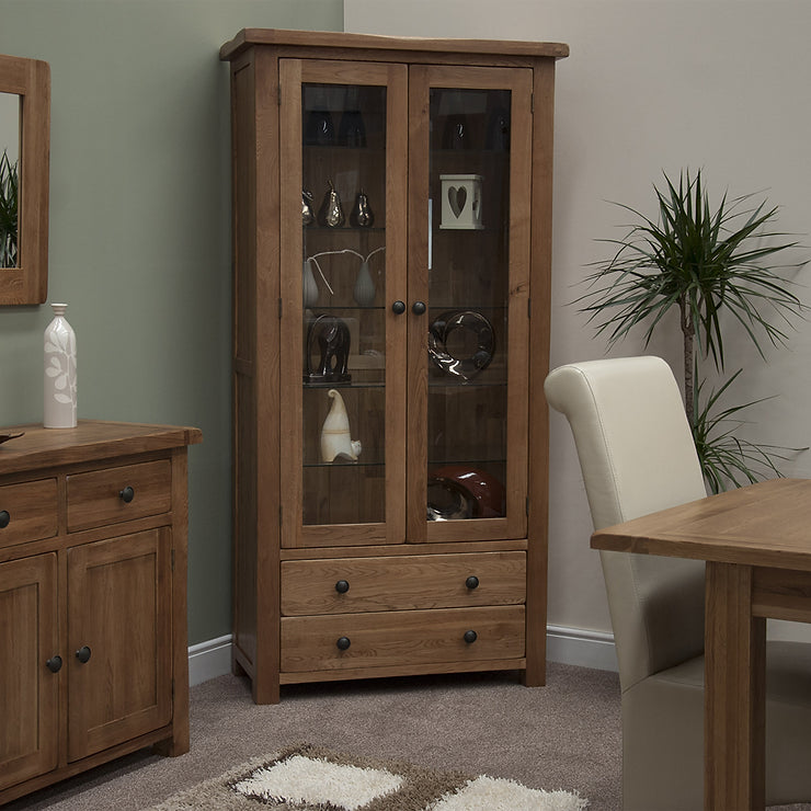 Rustic Oak Glass Display Cabinet