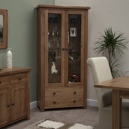 Rustic Oak Glass Display Cabinet