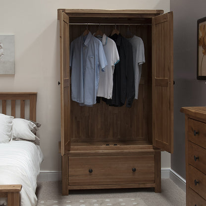 Rustic Oak Wardrobe with Drawers